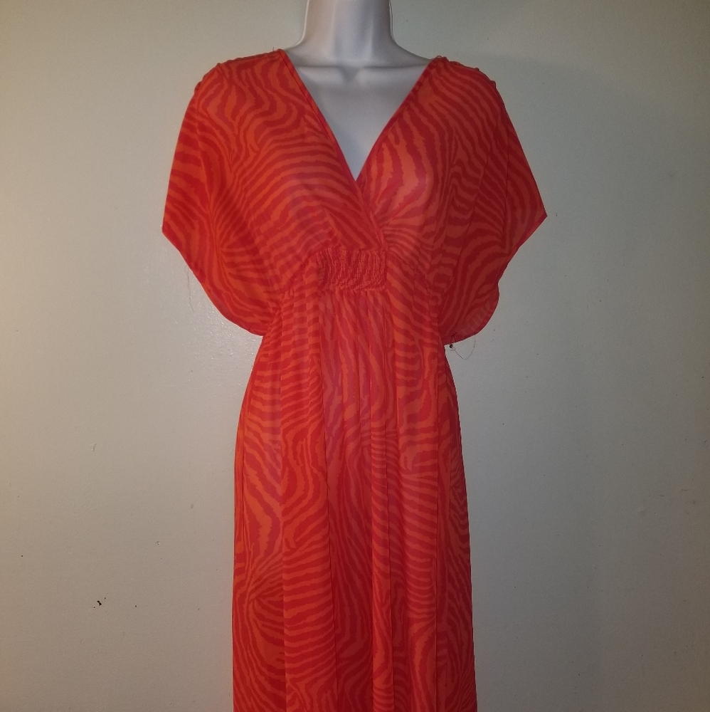 Ali & Kris Orange And Pink Sheer Maxi Dress/ Cover